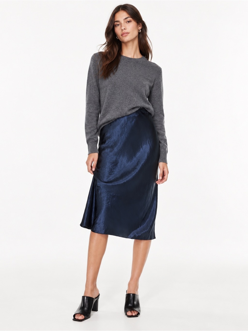 ARITZIA BABATON Navy Blue Satin Midi Slip Skirt Size S 100% Acetate Y2K Luxury